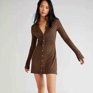 Free People FP Shayla Mini Dress Small, 70s vintage style, orange/black